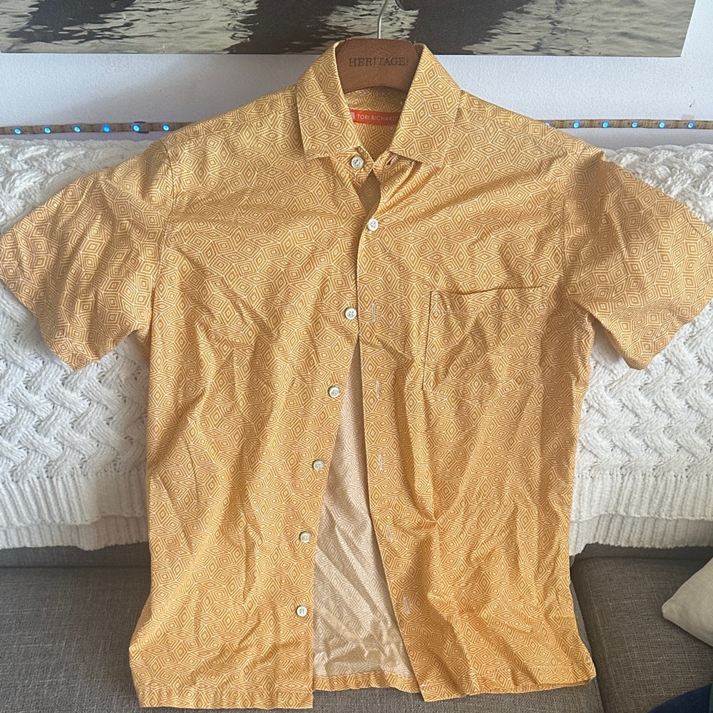 Heritage Men's Mustard Geometric Button-Down Shirt
